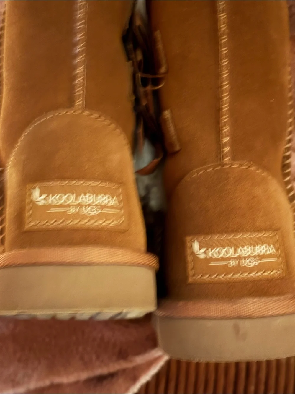 Koolaburra Kids Chestnut Brown Suede Bow Shearling Boots